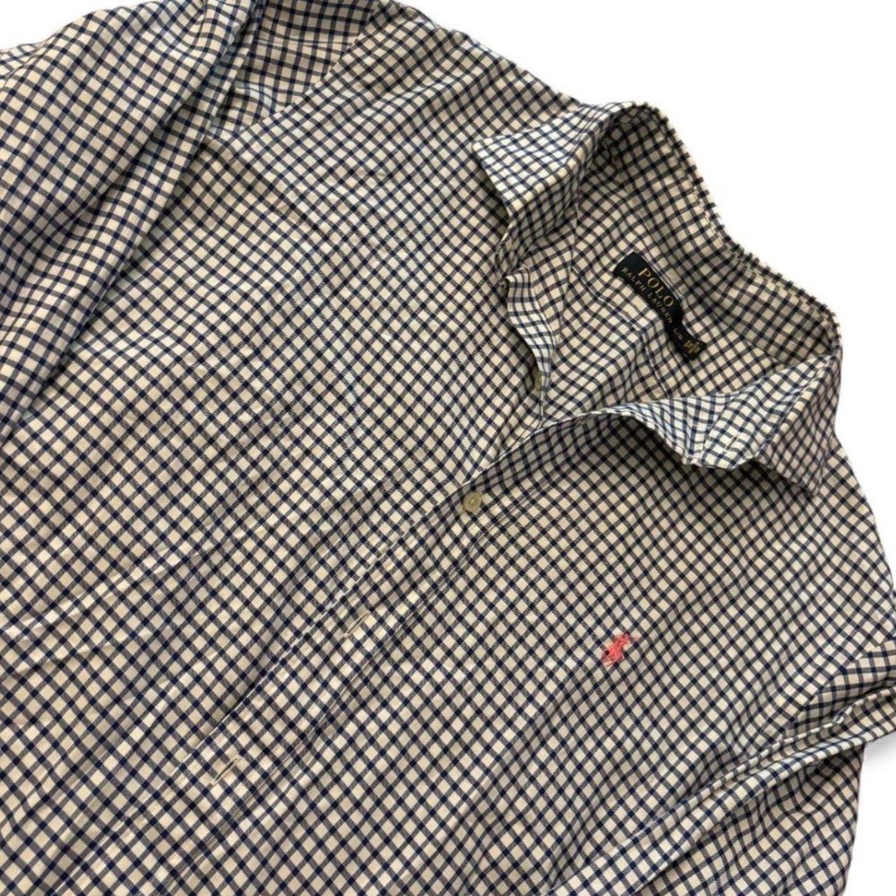 Polo Ralph Lauren Mens Large Navy White Gingham Button-Up Shirt